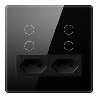 Glomarket Smart Tuya Zigbee Interrupteur d'éclairage avec prise brésilienne Commutateur 4 gangs Prise murale à distance intelligente Fonctionne avec Alexa Google Home