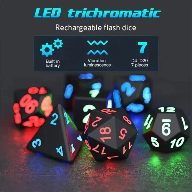 LED Dice Set Luminous RPG Polyhedral Dice Set Multiple Sides Adults Entertainment Toys for Board Game Party