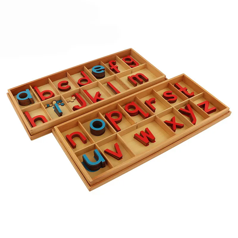 LA016-caja de juguete de madera Montessori para niños, juguete de aprendizaje del idioma del alfabeto, grande, movible
