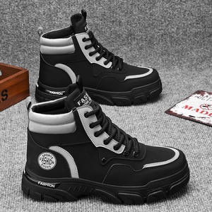 Chion Bottes Martin décontractées pour hommes, semelle en caoutchouc, à lacets, bout rond, couleur unie, tendance mode, chaussures de travail toutes saisons - Product Image 5