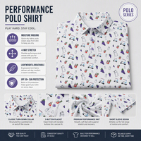 Polo de golf personnalisé en polyester et élasthanne, entièrement imprimé, conception OEM, séchage rapide, performance optimale, broderie du logo sur la revers arrière