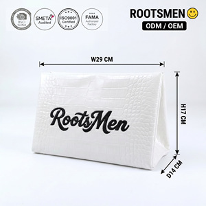 Rootsman Custom White Premium Ins-Style PU Leather Large Fashion <b>Makeup</b> Bag Open Hanging Water Resistant Lightweight Travel - Product Image 1