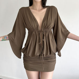 Robe d'été élégante et sexy pour femme en satin extensible, couleur unie, avec dentelle, taille ajustée, coupe trapèze, style cami - Product Image 5