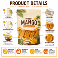 Op maat gemaakte printbare staande pouch met transparant venster, hersluitbare ritssluiting, voedselveilige plastic zak voor verpakking van gedroogd fruit, bananen- en mangochips