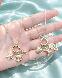 Wholesale Jewelry Style Exquisite Link <b>Chain</b> Joyeria Sun Flower Sea Star Multi-Element Charms Pendant Necklace - Product Image 3