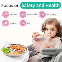 Assiettes divisées pour tout-petits en acier inoxydable de 9 pouces avec manchons en silicone amovibles, sans BPA, qualité alimentaire, motif animal, pour repas des enfants