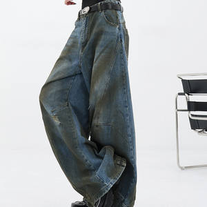 Celana <span class=keywords><strong>Jeans</strong></span> Vintage Berkualitas Tinggi Grosir untuk Wanita Desain Khusus Denim Rusak Model Longgar Lurus untuk Wanita - Product Image 2