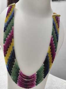 KD GEMS & JEWELLERY Collier en pierres à 7 couches avec perles facettées en saphirs multicolores (jaune, violet, vert, bleu) pour la fabrication de bijoux - Product Image 3