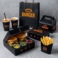 Boîte à hamburger avec porte-gobelet, ensemble d'emballage pour hamburger et boisson, plateau en papier pour restaurants de restauration rapide