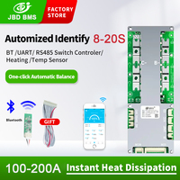 Batería de litio inteligente Jiabaida 150a 200a 8-20S BMS UART/BT/RS485/CAN/pantalla LCD LiFePO4 16S 48V calefacción BMS inteligente