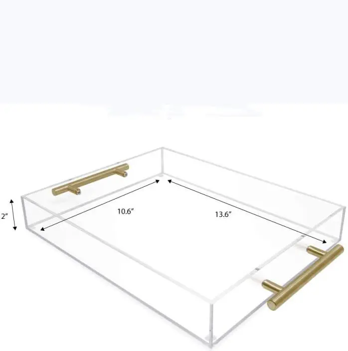 Großhandel 16,5 ''Länge klarer Acryl griff aus speziellem Tablett und individuellem Tablett mit goldenen Griffen für die Anzeige