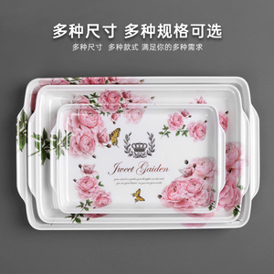 Floral Melamine Serving <b>Tray</b> Rectangular Food Grade Durable Household Storage <b>Tray</b> - Product Image 2
