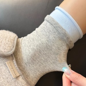Crew <b>Socks</b> Women Gray Blue Color Blocking Breathable Sweat Absorbing Mid Calf <b>Sock</b> With Bear Label Design - Product Image 1