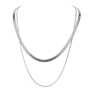 yunnique Unisex Layered <b>Titanium</b> Steel Blade <b>Chain</b> Necklace Double Layer Geometric Design Fashion Hip Hop Style - Product Image 5