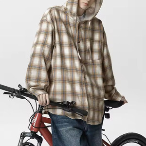 Hoodie Américain Rétro <span class=keywords><strong>en</strong></span> Flanelle à Carreaux Teint <span class=keywords><strong>en</strong></span> Fil, Coupe Ample, Oversize, Unisexe, Personnalisé, Effet Délavé, Grammage Lourd - Product Image 4