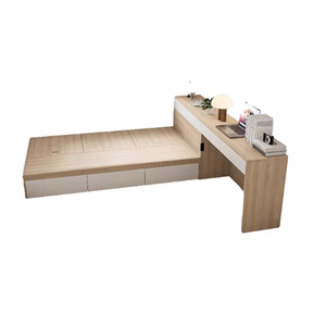 Muebles de Hotel Modernos, Económicos y que Ahorran Espacio, Cama de Madera con Escritorio y Almacenamiento para Dormitorio de Apartamento Pequeño - Product Image 2