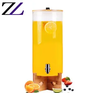 Distributeur de jus en bois et à simple réservoir, outil en verre, pour boissons froides, jus de fruits, mariage, boissons alcoolisées, buffet