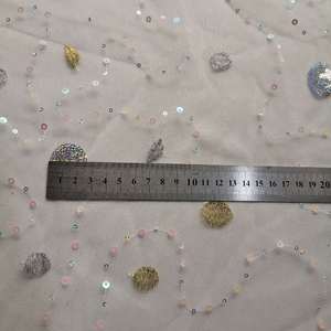 Tela de Encaje de Tul con Lentejuelas y Malla Reforzada con Brocado, Diseño de Puntos Grandes y Pequeños, Estilo Liso, Tejido de Punto por Urdimbre, Textil para el Hogar - Product Image 5