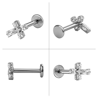 Clous de piercing labret en titane TT ASTM F136 16G avec incrustation de zircone cubique en forme de croix, qualité implant G23, pour oreille, tragus, hélix, cartilage, bijoux de piercing corporel