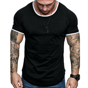 Camiseta ajustada para hombre, camiseta de manga corta con dobladillo curvo para entrenamiento muscular, para gimnasio, con impresión de logotipo personalizado - Product Image 5