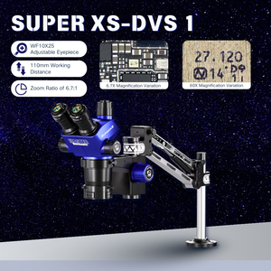 슈퍼 XS-DVS 1 삼안 입체 현미경 6.7X-45X 연속 줌 WF10X25 초광각 접안렌즈 그린노우 광학 유연성 - Product Image 1