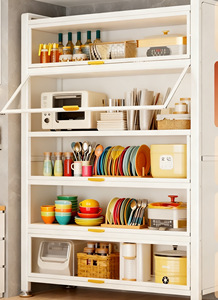 Vente flash : Étagère de rangement multifonctionnelle pour cuisine, en métal, sur pied, à plusieurs niveaux, avec porte, pour bols, <span class=keywords><strong>micro</strong></span>-ondes, casseroles - Product Image 2