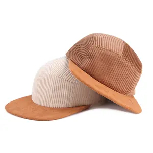 Corduroy Wholesale Custom 5 Panel High Quality Corduroy Camping Cap Sport Running Camp Hat With Suede Brim