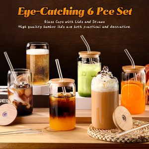 Tasse à cola avec couvercle en bambou et paille en verre Logo personnalisé en forme de boîte de jus de boisson et de bière - Product Image 3