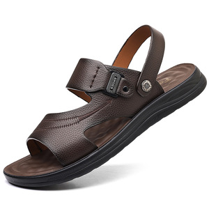 Wholesale Mens First Layer Cow Leather Sandals Soft Cushion Sole Two Wear <b>Slippers</b> Fashion Outdoor Beach <b>Summer</b> Shoes - Product Image 4