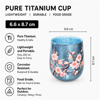 Cangkir Teh Bunga Plum Anti Panas Dinding Ganda Titanium Murni Bentuk Telur Angsa Vintage untuk Berkemah di Luar Ruangan