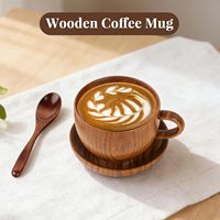 Ensemble de tasses à café en bois avec cuillère et soucoupe, tasse en bois de jujube pour thé, lait, eau, faite à la main, 200 ml, tasses à boire pour la maison, le bureau, usage quotidien