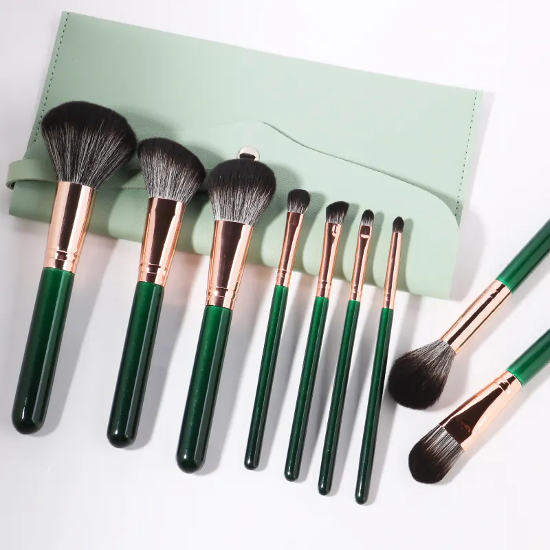 9 PCS Vente en gros pas cher Outils de beauté de la série Jade Pinceau de maquillage personnalisé Ensemble de pinceaux de maquillage avec sac de pinceaux