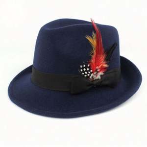 Chapeaux Fedora bleus pour hommes, chapeau de cowboy Fedora avec plume, haute qualité et prix raisonnable, style intemporel, 100% acrylique imprimé - Product Image 2