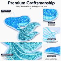 Patch brodé à sequins en forme de queue de sirène, thermocollant, applique océanique pour la décoration DIY de vêtements, vestes, sacs et chapeaux