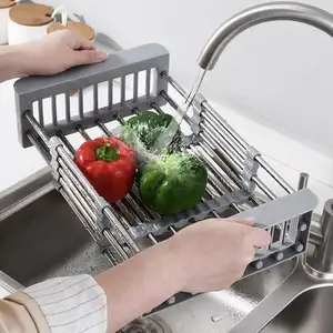 Kitchen Organizer Rustproof Stainless Steel Over Sink Extendable Dish Drying Rack Stainless Steel Kitchen Storage Rack