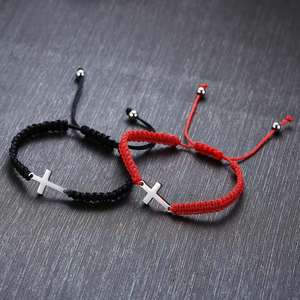 Direct Factory Hand-Woven Stainless Steel Religious Cross <b>Couple</b> <b>Bracelet</b> Woven Cross Charm <b>Bracelet</b> Cross-Border New Arrival - Product Image 4