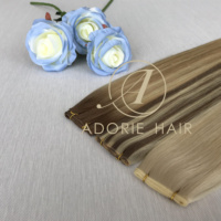 Pabrik Qingdao 100% rambut manusia Panjang Rusia ekstensi rambut pakan Genius ditarik ganda tidak terlihat