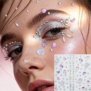 Autocollants pour le visage en gros, bijoux 3D en strass, maquillage, paillettes, cristaux, gemmes, cœur, <span class=keywords><strong>étoile</strong></span>, papillon, autocollants de tatouage en pierres précieuses autocollants - Product Image 1