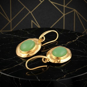 Chryso Chalcedony Oval Gemstone <b>Drop</b> Dangle Earrings Solid Brass 18k Gold Plated Hook Style Jewelry Statement Earrings For Women - Product Image 4