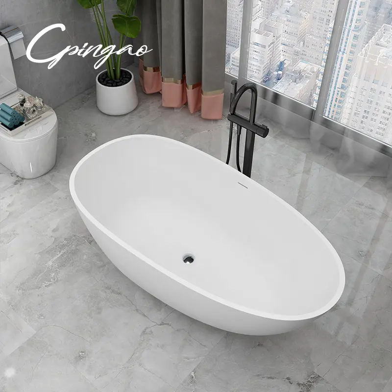 Fabbrica Cpingao 1.4-1.8m bagno vasca da bagno di lusso in resina pietra vasca da bagno in acrilico puro solido Freestanding superficie vasca da bagno per Hotel