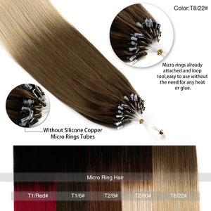 Extensions de cheveux à micro-anneaux à double trame, 100% cheveux humains Remy avec cuticules alignées, extensions de cheveux lisses à boucles 8D, multicolores - Product Image 5