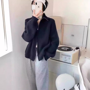 Cardigã Feminino Novo Estilo Coreano com Zíper Duplo, Grosso, Antirrugas e Respirável, para Outono Inverno, Caimento Solto Casual - Product Image 2