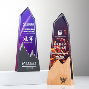 Custom Crystal <b>Trophy</b> With Mountain Design Laser <b>Engraved</b> Digital Printing White Crystal Conference Award Supply - Product Image 5
