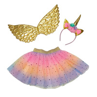 Jupe tutu bouffante en tulle à paillettes arc-en-ciel pour enfants, bandeau licorne, ailes, déguisement de fête à thème pour filles, kits de décoration cosplay 3-8 ans