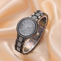 Jam Tangan Wanita Model Langit Berbintang Angka Romawi Fashion Berlian Penuh Ramah Lingkungan Terlaris Perdagangan Luar Negeri dengan Tali Akrilik dan Mesin Quartz