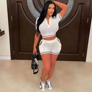 Pronto per la Spedizione S-2XL Completo Due Pezzi Traforato Casual Estivo Sopra il Ginocchio Tinta Unita <span class=keywords><strong>Taglie</strong></span> Forti Skinny Eco-Friendly da <span class=keywords><strong>Donna</strong></span> - Product Image 3