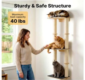 Étagères murales personnalisées pour chats de 57 pouces, meubles en bois pour grimper avec deux poteaux à gratter en <span class=keywords><strong>sisal</strong></span>, perchoir moquetté, étagère flottante pour chats - Product Image 5