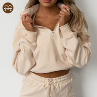 Vente en gros de sweat-shirt de sport pour femme, haut court, uni, fermeture éclair, 1/2
