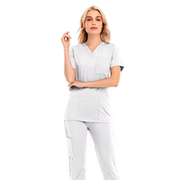 Seragam Kerja Medis Wanita, Celana Scrub V-Neck Modern Sporty, Bahan Spandex