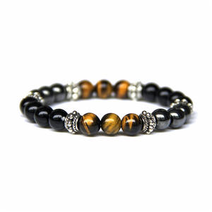 Braccialetti con Pietre Naturali Curative in Ematite, Occhio di Tigre e <span class=keywords><strong>Ossidiana</strong></span> Nera, Tripla Protezione, all'Ingrosso per Uomo e Donna - Product Image 2